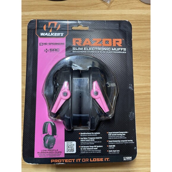 Walker's Razor Slim Shooter Electronic Muffs Black Pink New Sealed - Picture 2 of 3